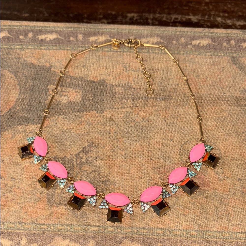 J Crew  Pink and Gold statement Necklace